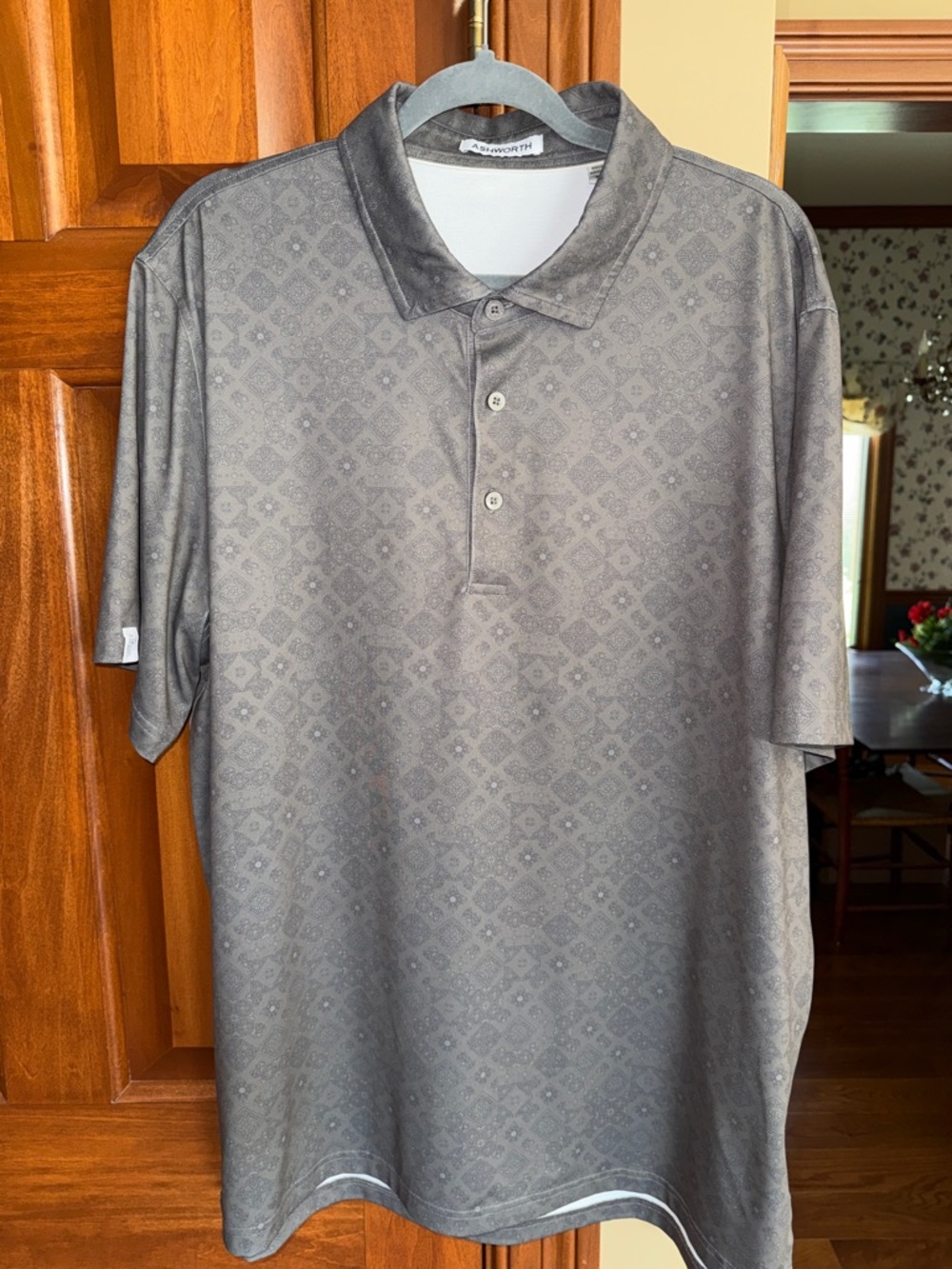 Ashworth Men's Patterned Charcoal Gray Polo